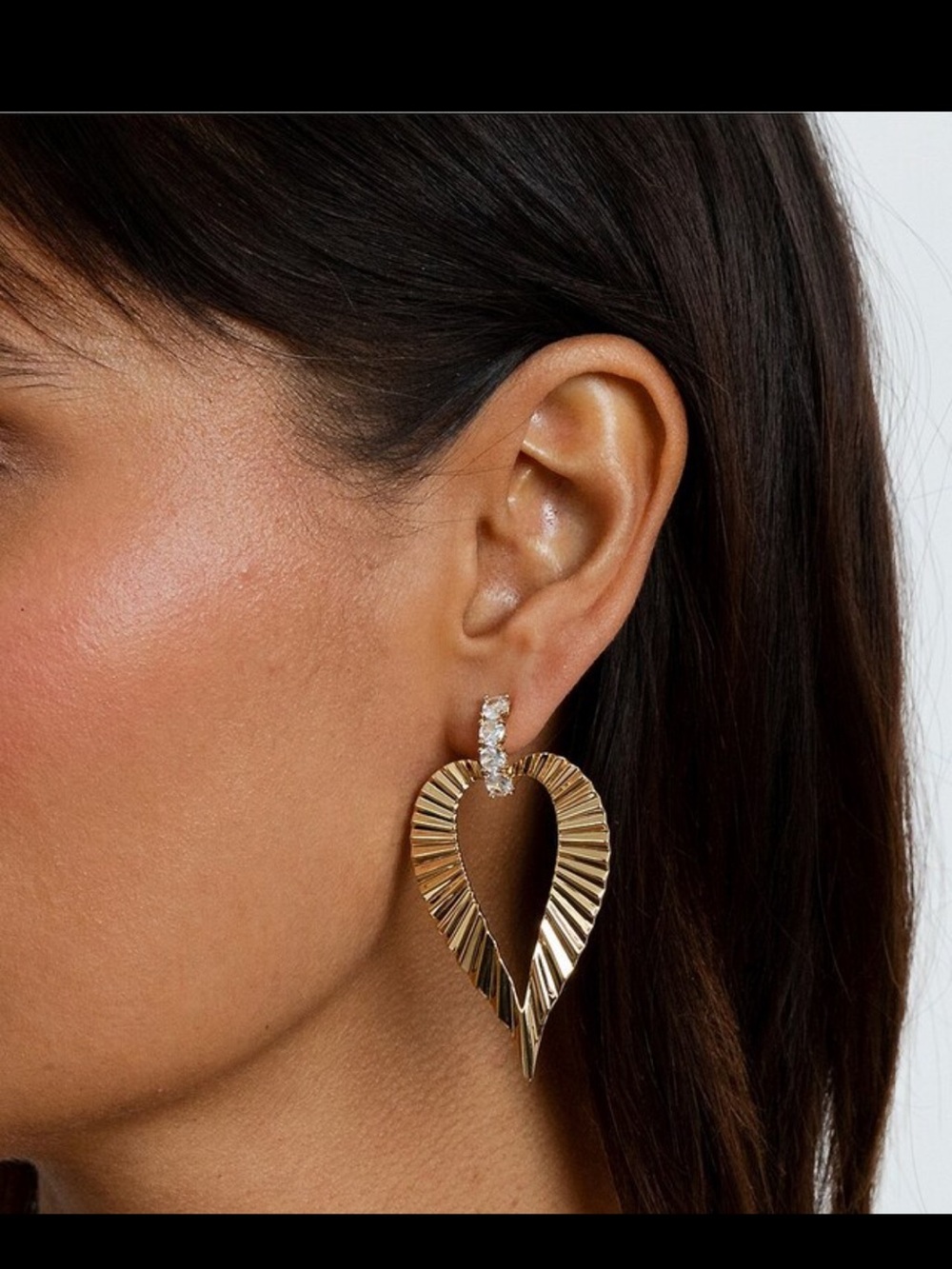 Miranda Frye Gold Textured Heart Drop Earrings with Crystal Accents